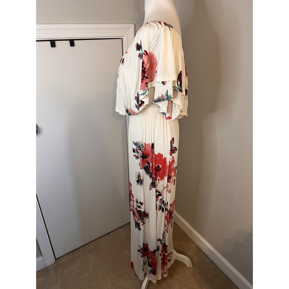 Sweet Lovely by Jen Maxi Dress Women Large Floral Pink Off Shoulder Engagement - Picture 2 of 4
